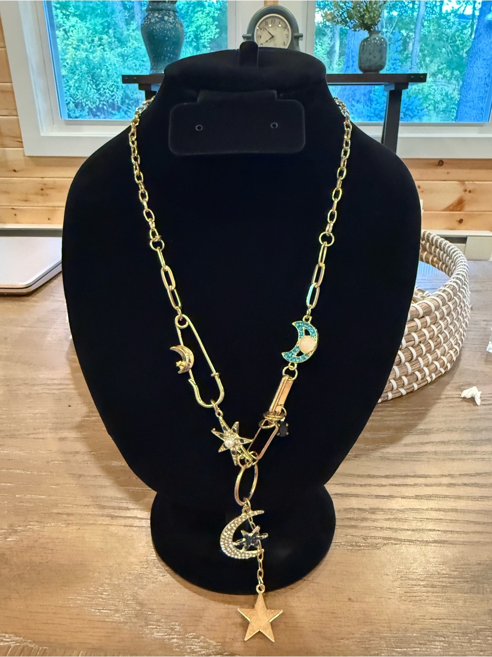 Gold-Tone Celestial Moon & Star Pendant Necklace - Women Jewelry Anthropologie